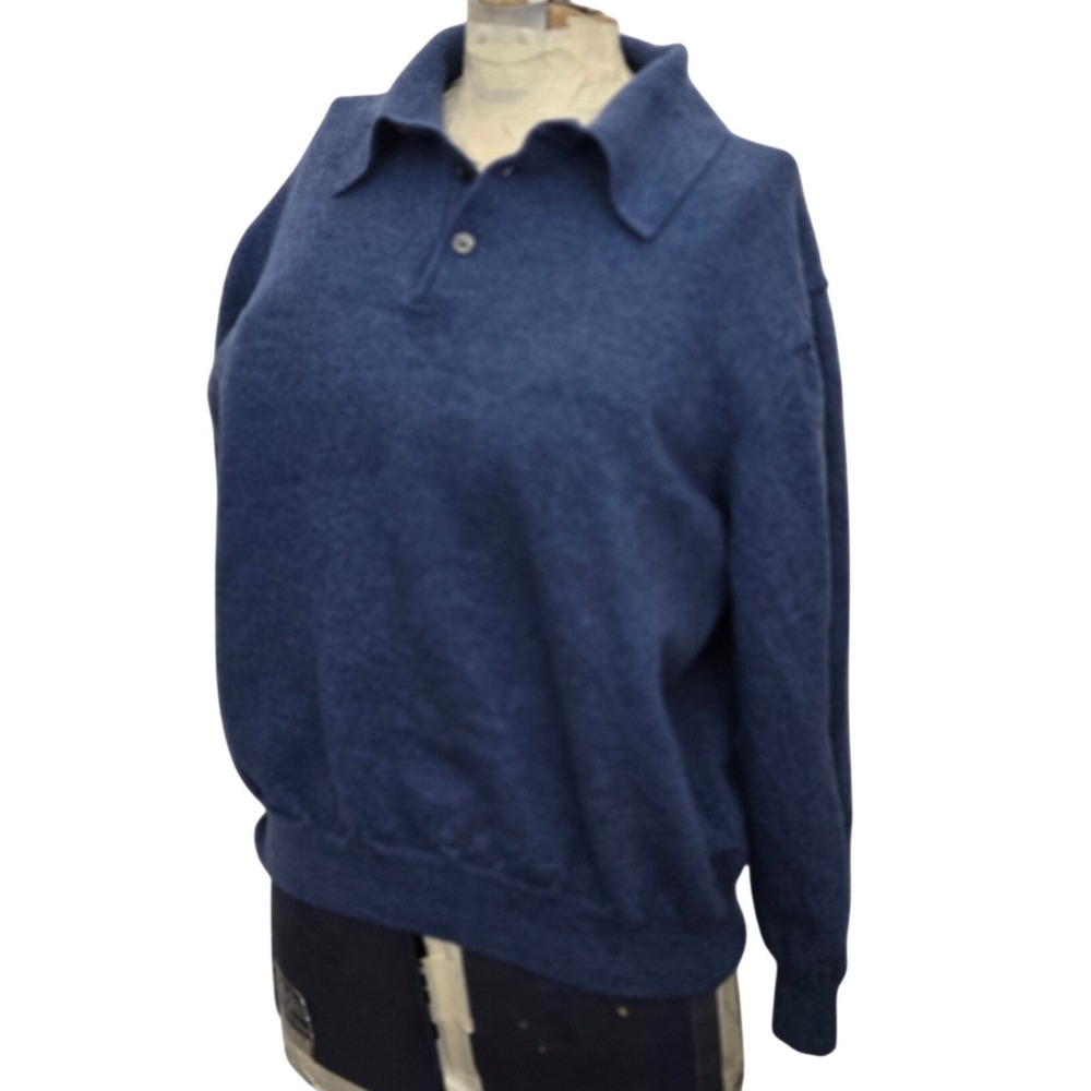 Toscano Mens Polo Sweater Blue Merino Wool Tag XL Measures Small Shrunk READ